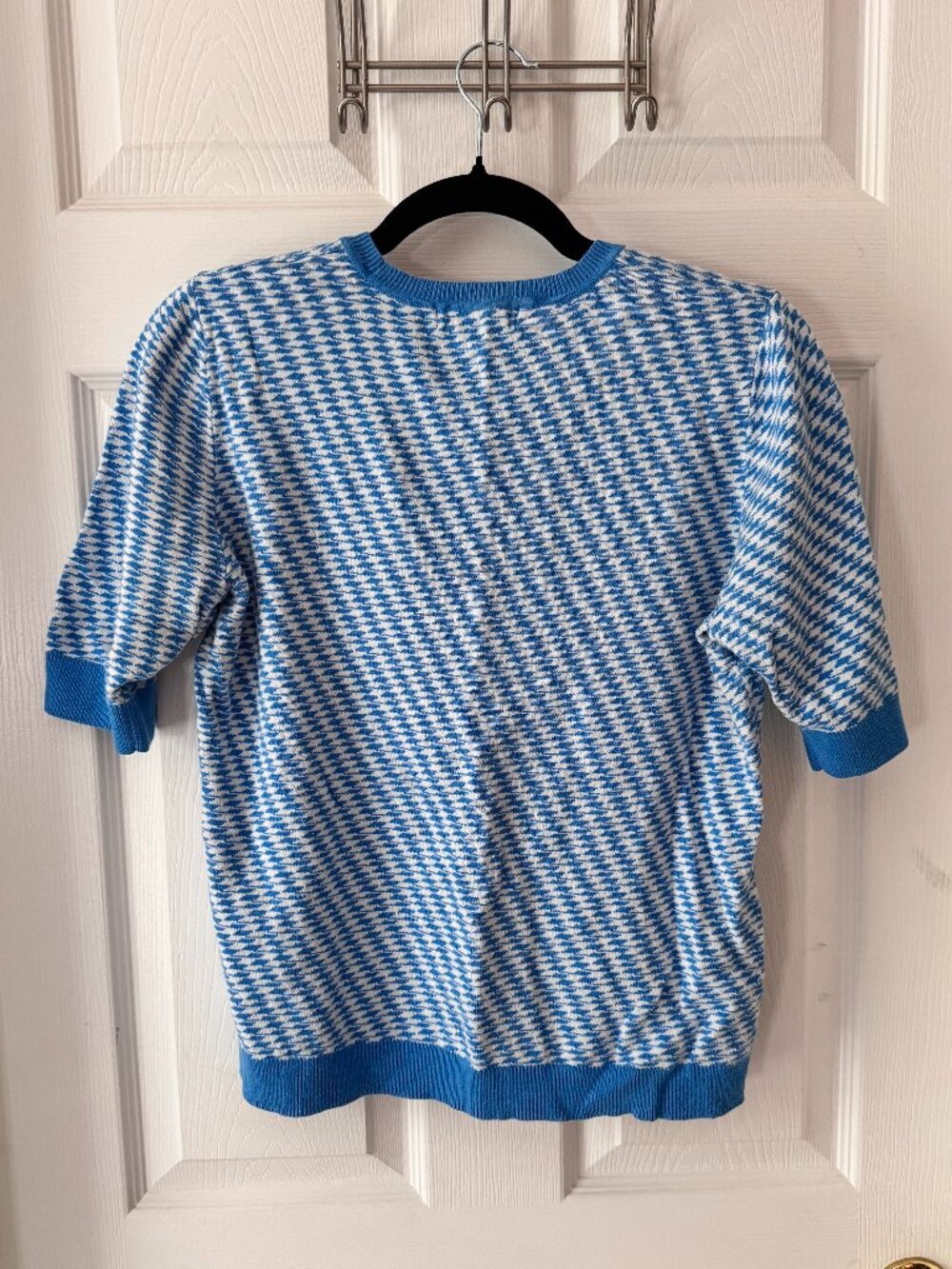 Vintage Liz Claiborne Blue White Knit Sweater Top Short Sleeve Large Retro Prepp
